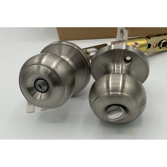 Gobrico Brushed Satin Nickel Privacy Door Knob.Flatball.bed/bathroom.new - Picture 7 of 9